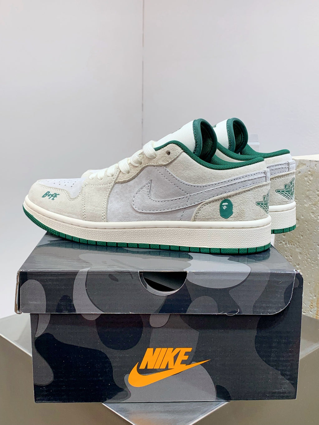 BAPE x Nike Air Jordan 1 Low 'White Forest Green' Sneaker