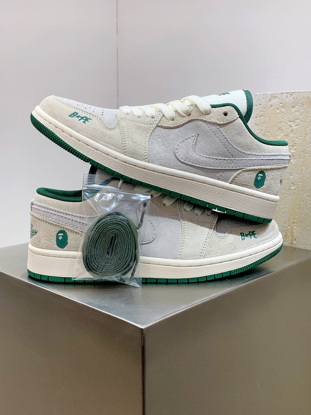 BAPE x Nike Air Jordan 1 Low 'White Forest Green' Sneaker